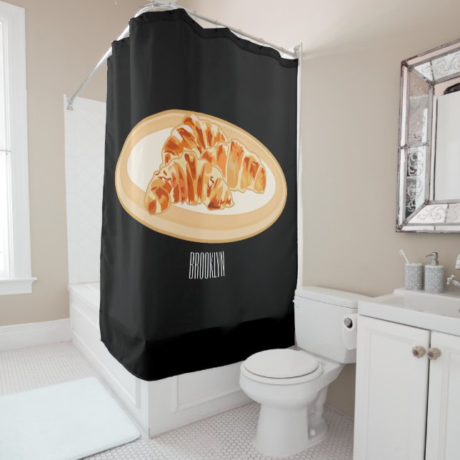 Croissant cartoon illustration  shower curtain (In Situ)
