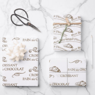 Croissant French Bakery Vintage Pain au Chocolat  Wrapping Paper Sheet