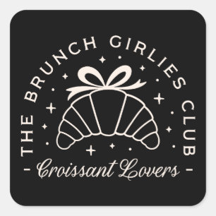 Croissant lover brunch girlies club squad black square sticker