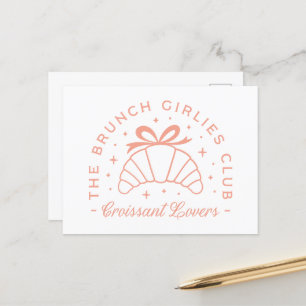 Croissant lovers girls pink bow aesthetic postcard