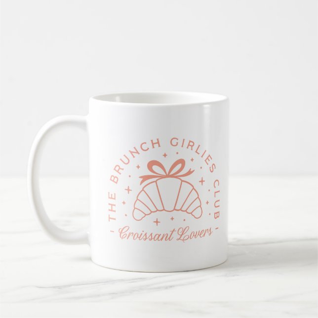 Croissant lovers pink pastry bow aesthetic funny coffee mug (Left)
