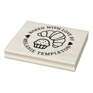 Croissant Muffin Round “Baked With love by” Name Rubber Stamp
