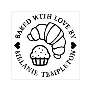 Croissant Muffin Round “Baked With love by” Name Self-inking Stamp