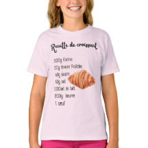 Croissant Pastry Recipe Kids Teens Baking T-Shirt
