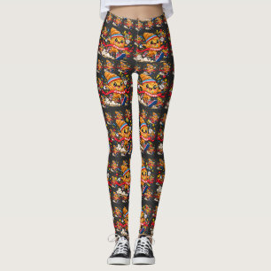 Croissant Runner Cartoon Finish Line Sprint Leggings