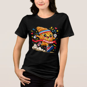 Croissant Runner Cartoon Finish Line Sprint Tri-Blend Shirt