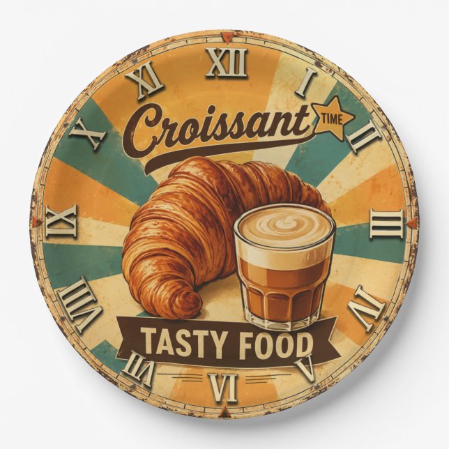 Croissant Time Vintage Kitchen Paper Plate (Front)