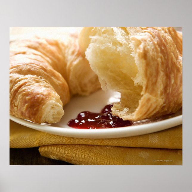 Croissant with jam on a plate poster (Front)