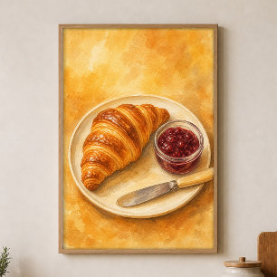 Croissant with Jam Pot Watercolour Poster