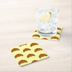 Croissants Lovers Light Yellow France French Food Square Paper Coaster