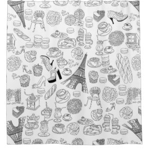 croissants paris france french fashion doodle shower curtain