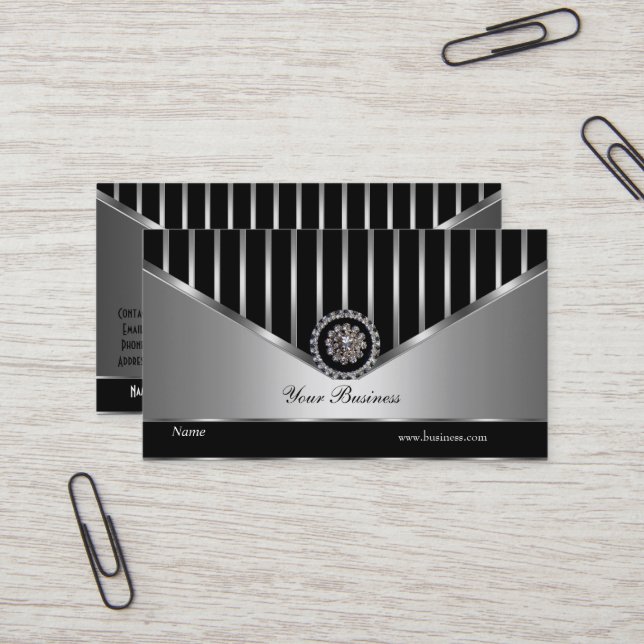 Crome Silver Black Stripe Elegant Classy Business Card (Front/Back In Situ)