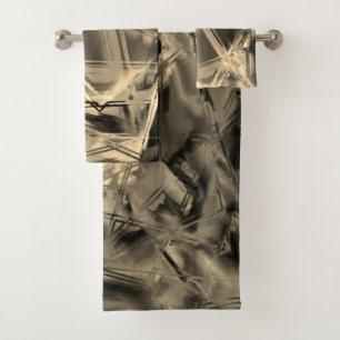 Crooked beige squares stained with 'brushstrokes' bath towel set