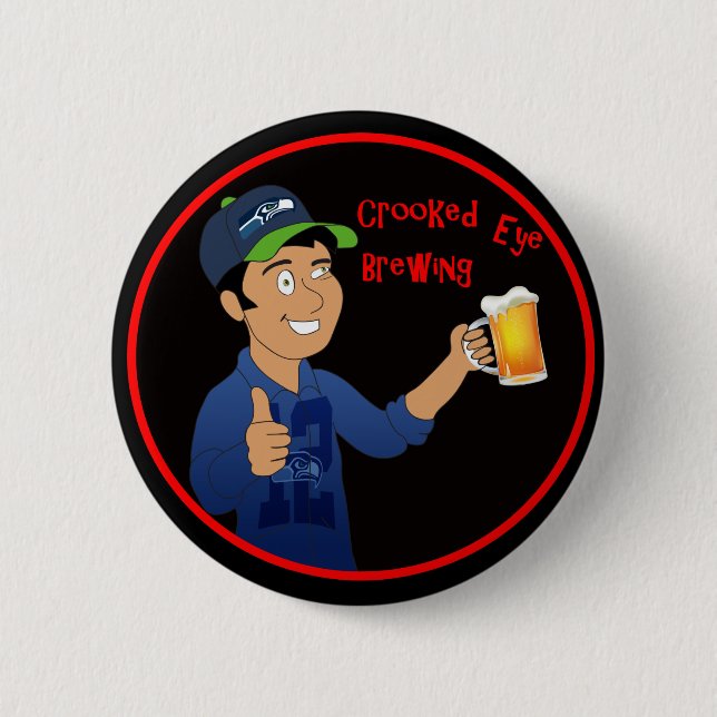 Crooked eye brewing 6 cm round badge (Front)