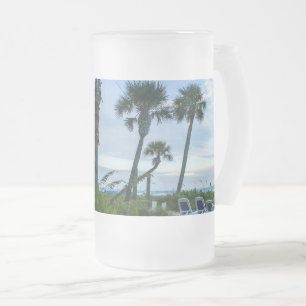Crooked Palm Trees Frosted Glass Beer Mug