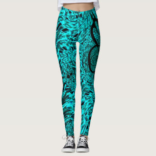 Crooked squares mirrored in cyan image Image Leggings