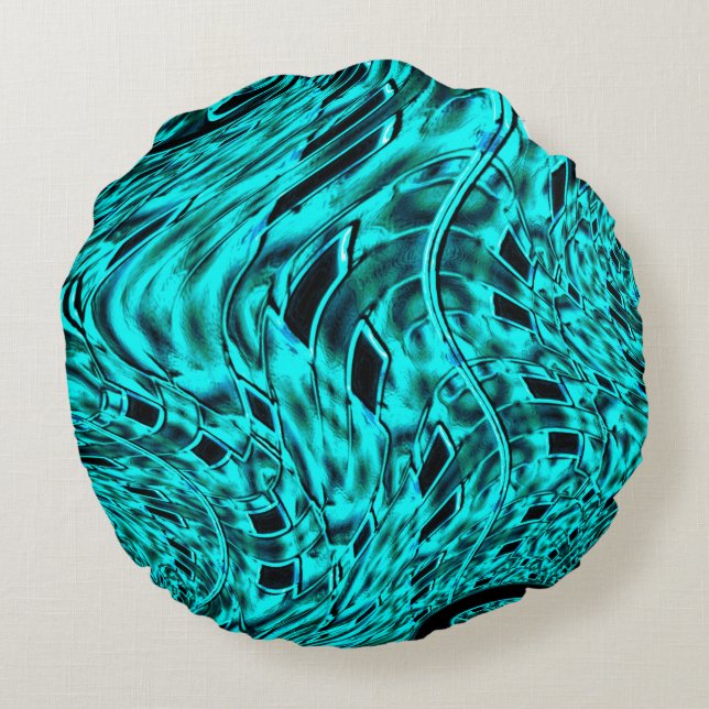 Crooked squares mirrored in cyan image Image Round Cushion (Back)