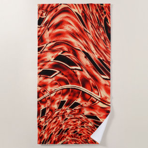 Crooked squares mirrored of red to coral colour beach towel