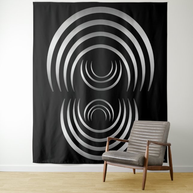 Crop Circle Silver Alien Crescent Moon Tapestry (In Situ)