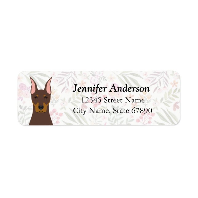 Cropped Ears Doberman Pinscher Flowers Labels (Front)