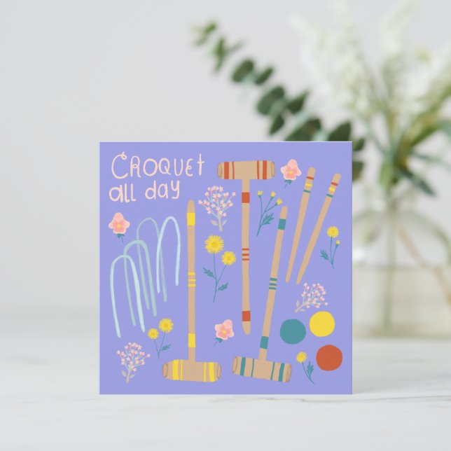 CROQUET ALL DAY Lawn Games Cute Greeting Note Card (Standing Front)