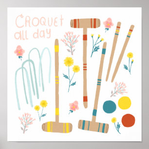 CROQUET ALL DAY Lawn Games Fun Cute Custom  Poster