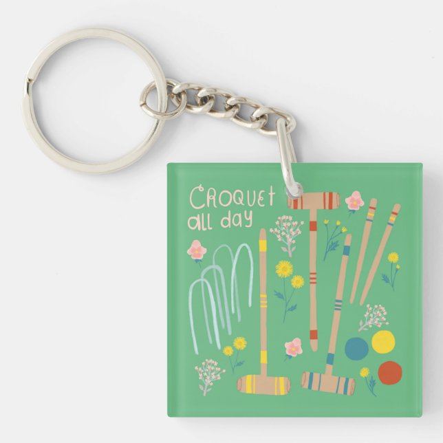 CROQUET ALL DAY Lawn Games Fun Cute Key Ring (Front)