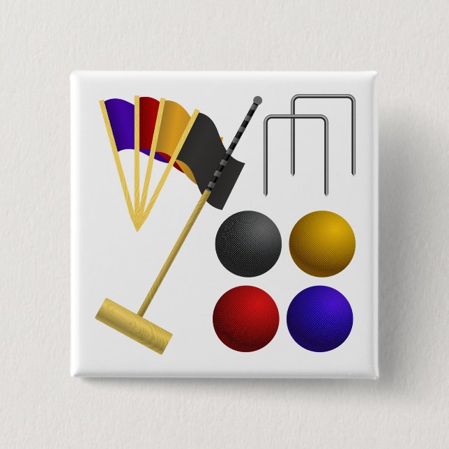 Croquet Equipment Set Mallet Balls Hoops 15 Cm Square Badge (Front)