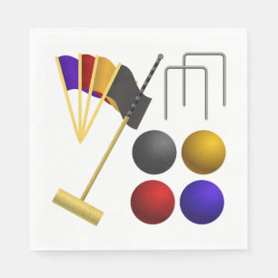 Croquet Equipment Set Mallet Balls Hoops Napkin