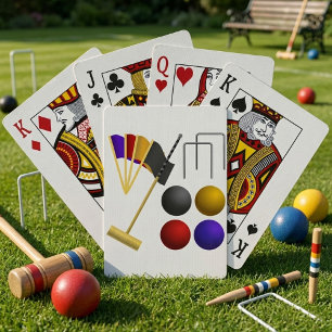 Croquet Equipment Set Mallet Balls Hoops Playing Cards