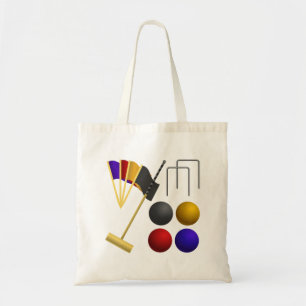 Croquet Equipment Set Mallet Balls Hoops Tote Bag