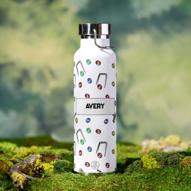 Croquet Mallets Wickets Boho Chic Personalised Water Bottle (Outdoor)