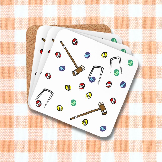 Croquet Mallets Wickets Hand-Illustrated Lawn Game Coaster (This set of 6 croquet coasters feature my own unique, original, hand-drawn art.)