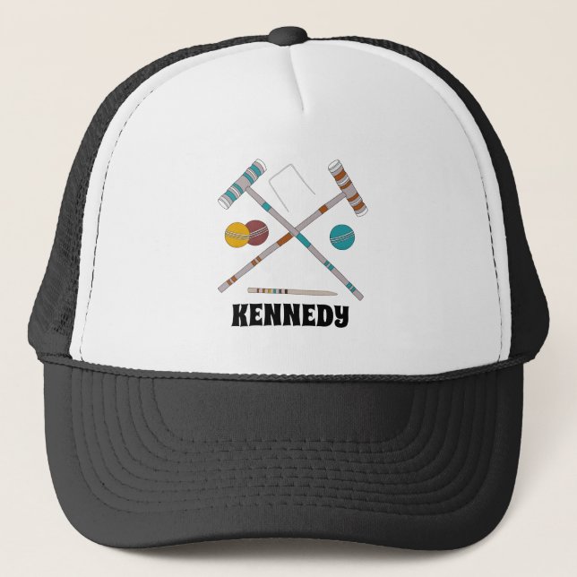 Croquet Set, Lawn Games Graphic Personalised Trucker Hat (Front)
