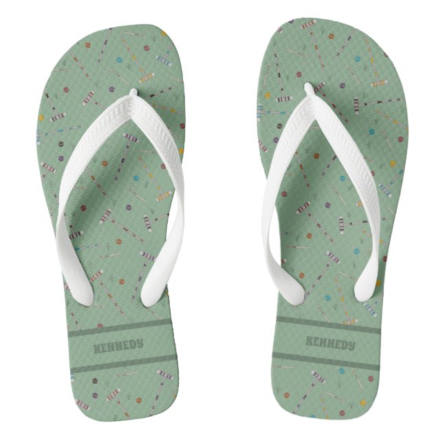 Croquet Set Lawn Games Jade Green Personalised Flip Flops (Footbed)