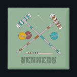 Croquet Set Lawn Games Jade Green Personalised Magnet<br><div class="desc">Create a small personalised gift that's perfect for someone who loves playing croquet. This magnet features illustrations of croquet mallets,  balls and other equipment set against a jade green background with a name below the graphics in darker green lettering.</div>