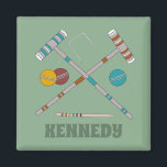 Croquet Set Lawn Games Jade Green Personalised Magnet<br><div class="desc">Create a small personalised gift that's perfect for someone who loves playing croquet. This magnet features illustrations of croquet mallets,  balls and other equipment set against a jade green background with a name below the graphics in darker green lettering.</div>