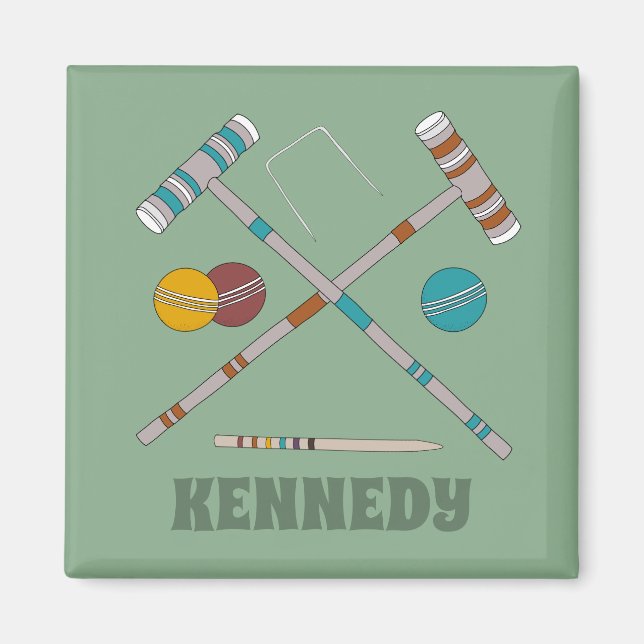Croquet Set Lawn Games Jade Green Personalised Magnet (Front)