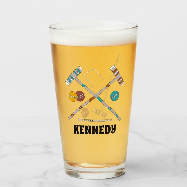 Croquet Set, Lawn Games Personalised Glass (Front Filled)