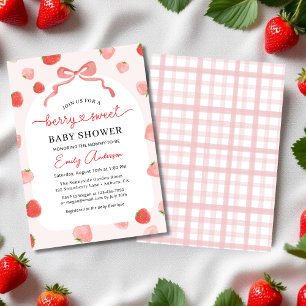 Croquette Berry Sweet Bow Strawberry Baby Shower Invitation