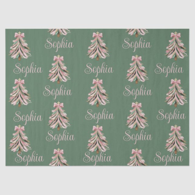 Croquette Bow Christmas Tree Personalized Name Tissue Paper (Front)