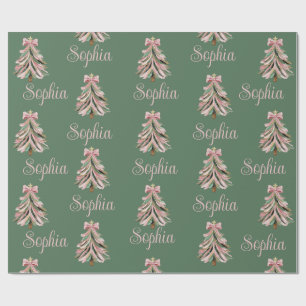 Croquette Bow Christmas Tree Personalized Name Wrapping Paper