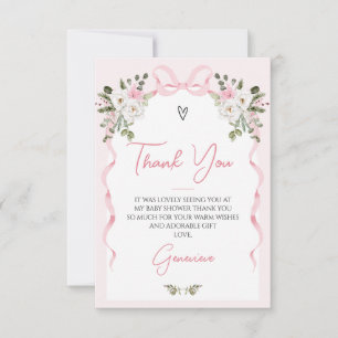 Croquette Pink Bow Arch Winter Floral Baby Shower Thank You Card