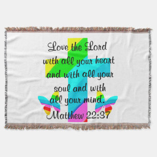CROSS AND BUTTERFLY MATTHEW 22:37 DESIGN THROW BLANKET
