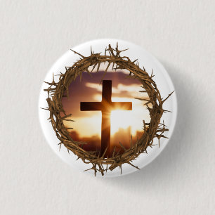 Cross and Crown of Thorns Christian    3 Cm Round Badge