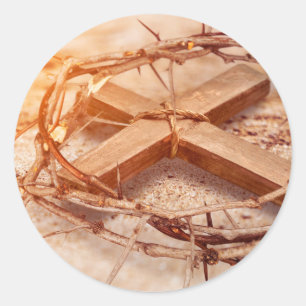 Cross and Crown of Thorns  Classic Round Sticker