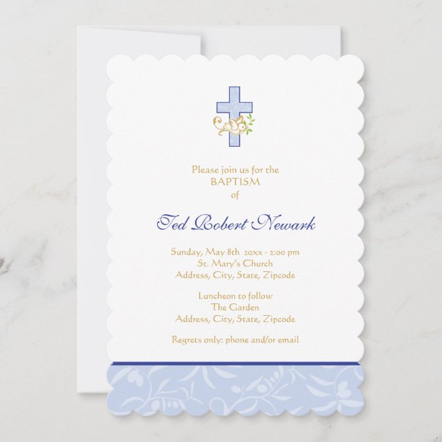 Cross and Dove | Blue Boy Baptism Invitation (Front)