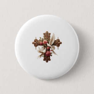 Cross and Doves PNG Clipart - Religious Christian 6 Cm Round Badge