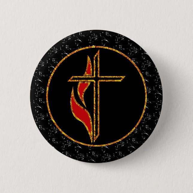 Cross and Flame 6 Cm Round Badge (Front)