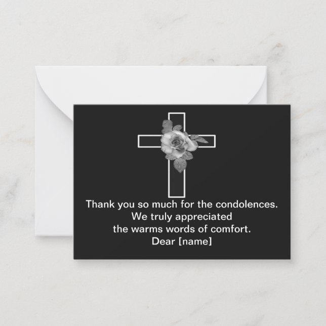 Cross And Flower On Dark After Funeral Thank You Card (Front)